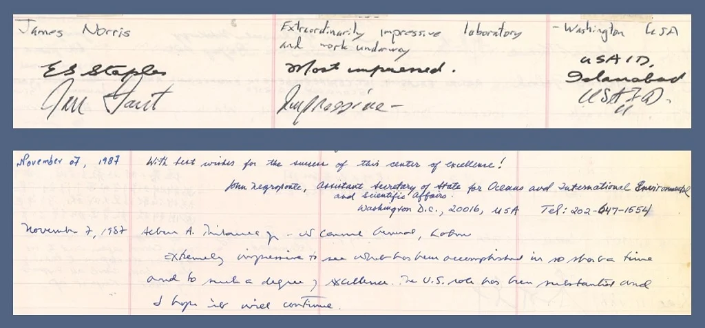 Scanned page from CEMB's visitors' book