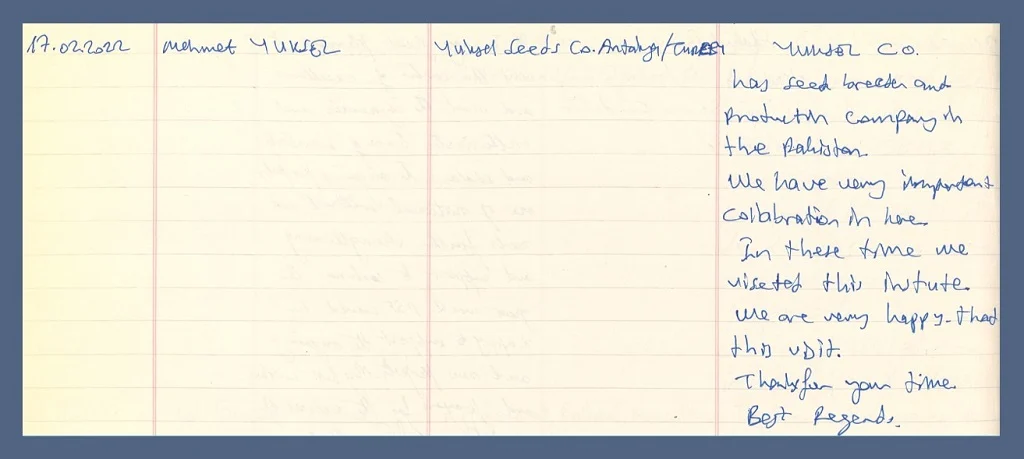 Scanned page from CEMB's visitors' book