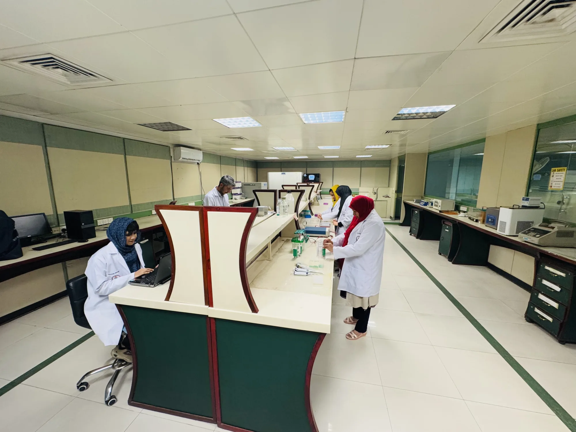 CEMB researchers working at benches in the central laboratory